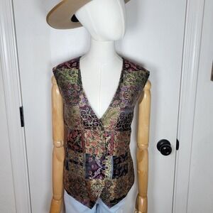 Coldwater Creek Vintage Patchwork Button Vest Medium Tapestry Vest Whimsical